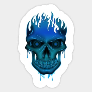 Flame Skull - Blue Sticker